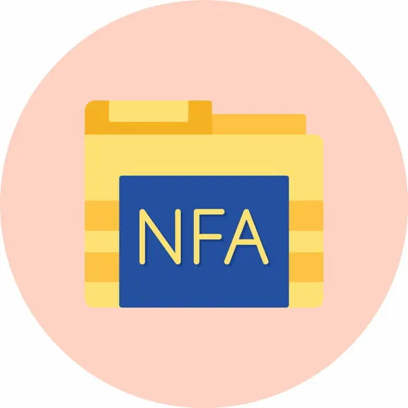 Illustrated icon of a yellow folder labeled NFA on a pink circular background